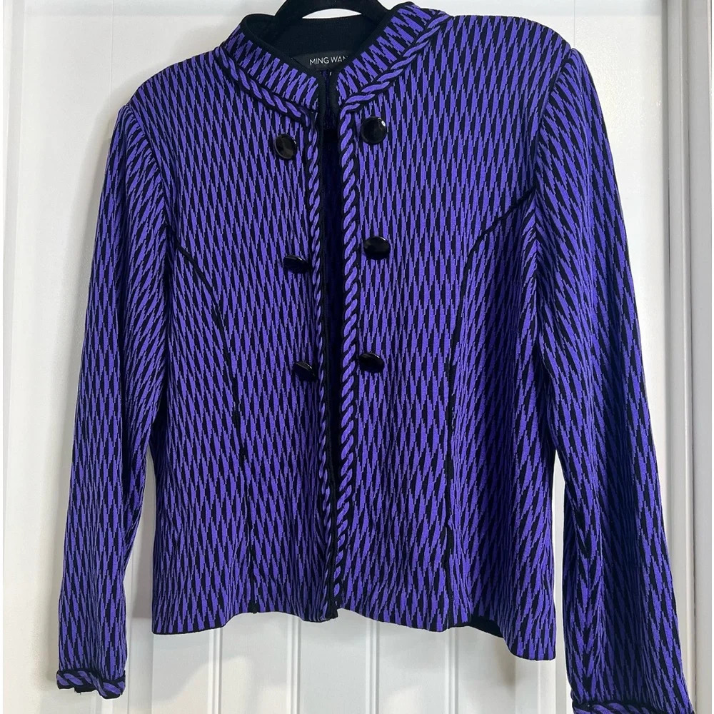 Ming Wang Purple and‎ Black Open Front Cardigan Jacket. Size PXL.